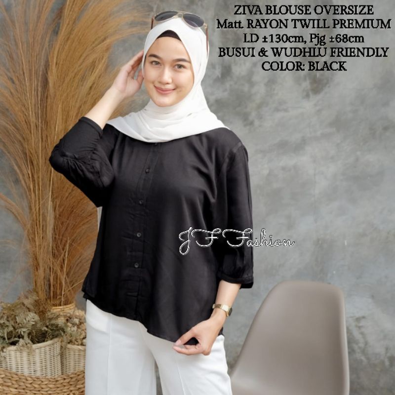 ZIVA BLOUSE OVERSIZE (JUMBO/LD ±130cm) RAYON TWILL PREMIUM //JF506-Black, Ziva OVERSIZE