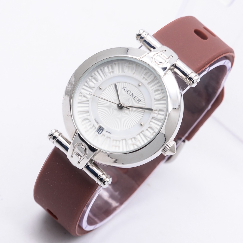 Grosiran Jam Tangan Wanita Aigner 3660HB Analog Strap Rubber Tanggal Aktif Free Box Jam Tangan (COD)