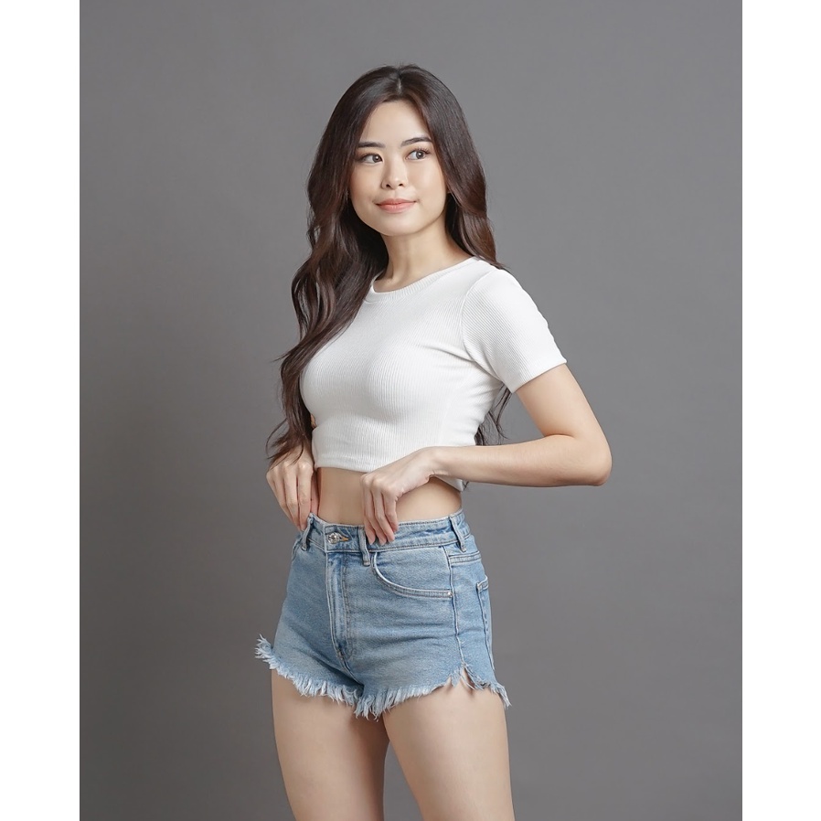 MODAVIE - CLAY Crop Top Korea Knit Crop Tee Korean Style Kaos Wanita