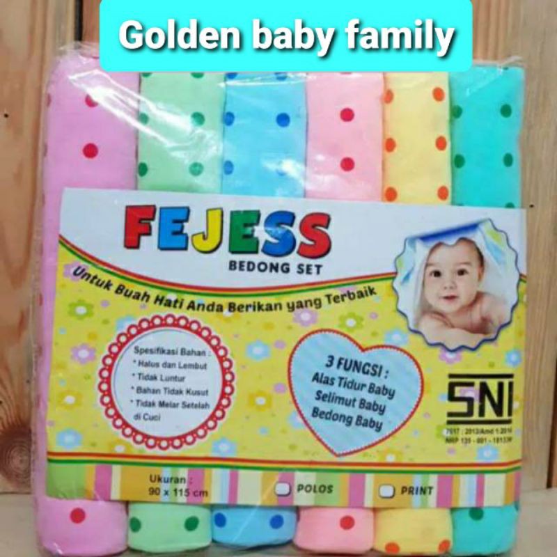 6 in1 Bedong Fejess Motif Polkadot  (Pastel)90x115