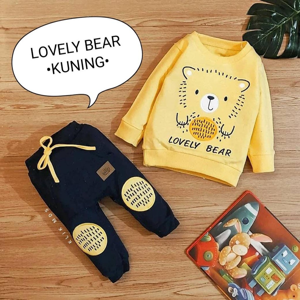 Klik Mds Setelan Baju Anak Laki-Laki Atasan Dan Celana Motif Lovely Bear 1 Ukuran Estimasi 2-9 bulan