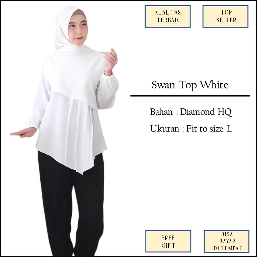 Baju Atasan Muslim Tunik Tunic Putih Tulang Broken White Kantor Formal Casual Bahan Diamond Size L M