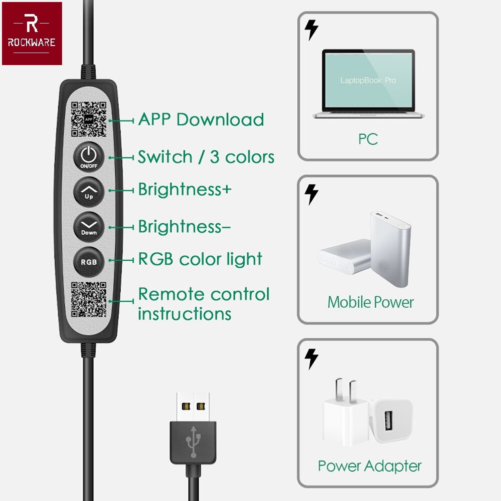 ROCKWARE RW-RGBW10 - 10 Inch Home Decor RGB Ring Ambient Lamp Light
