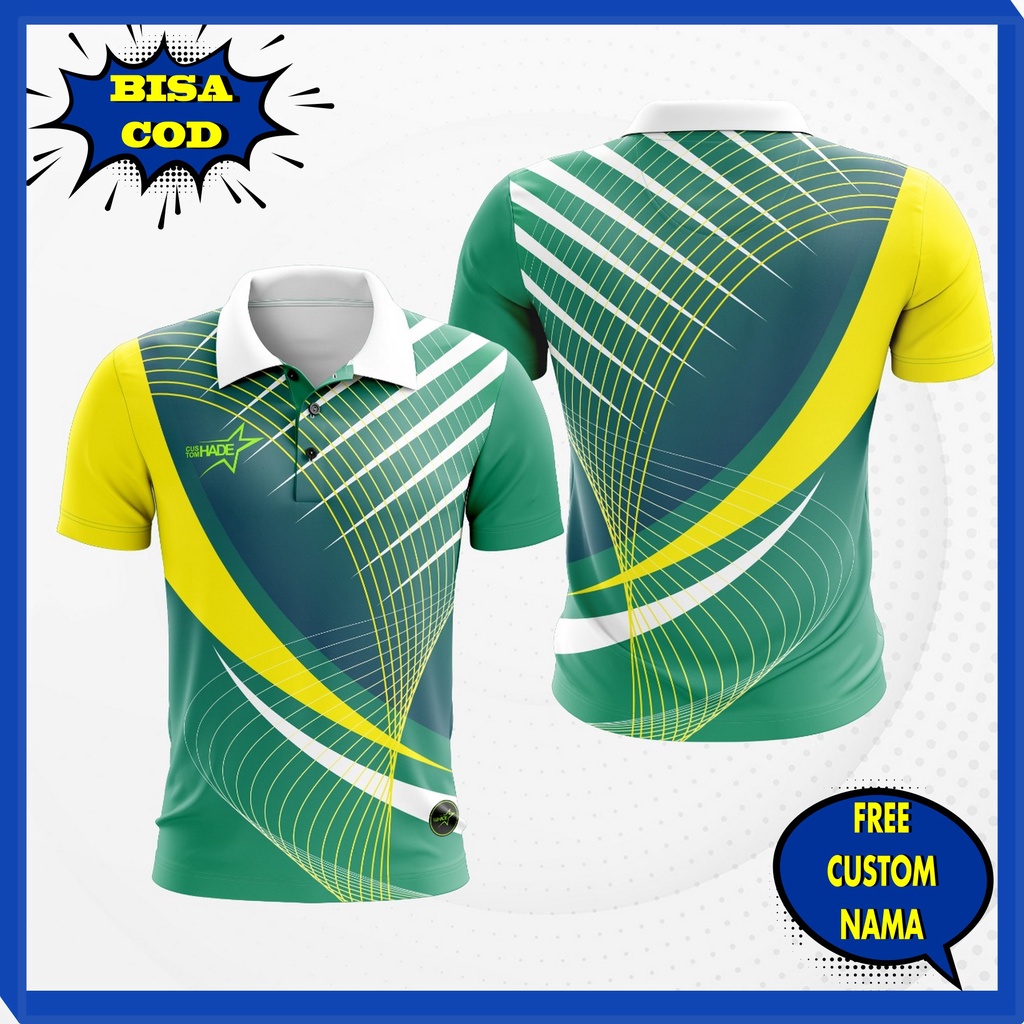 Baju Kaos Kerah Polo Badminton Bulu Tangkis Running Badminton Custom Pria Wanita Fullprint