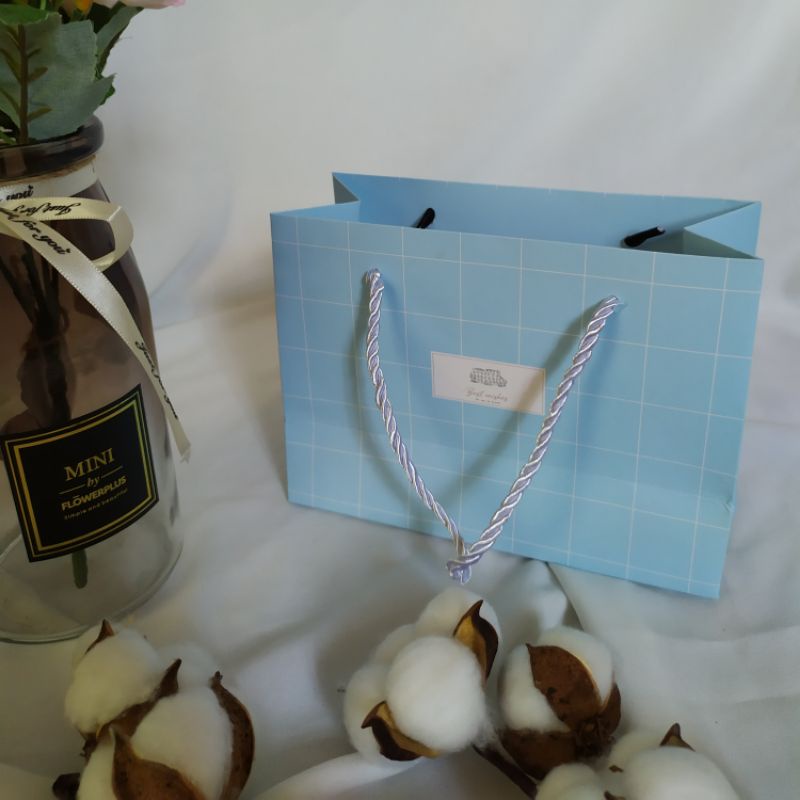 Paper Bag Motif Kotak S (PBP/03) | Goodie Bag | Tas Kertas Kado | Tas Ulang Tahun-Kotak Biru