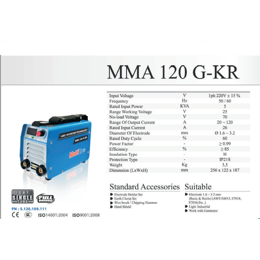 Mesin Las Listrik Inverter MMA 120 G-KR MULTIPRO