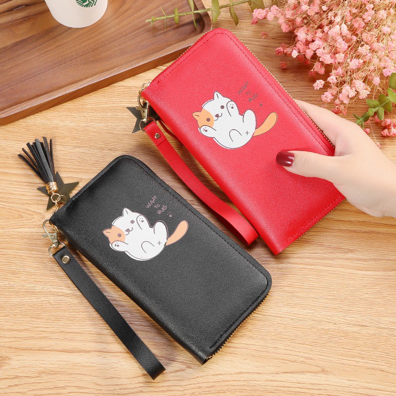 EV - D117 DOMPET PANJANG WANITA  DENGAN KARAKTER CAT CUTE