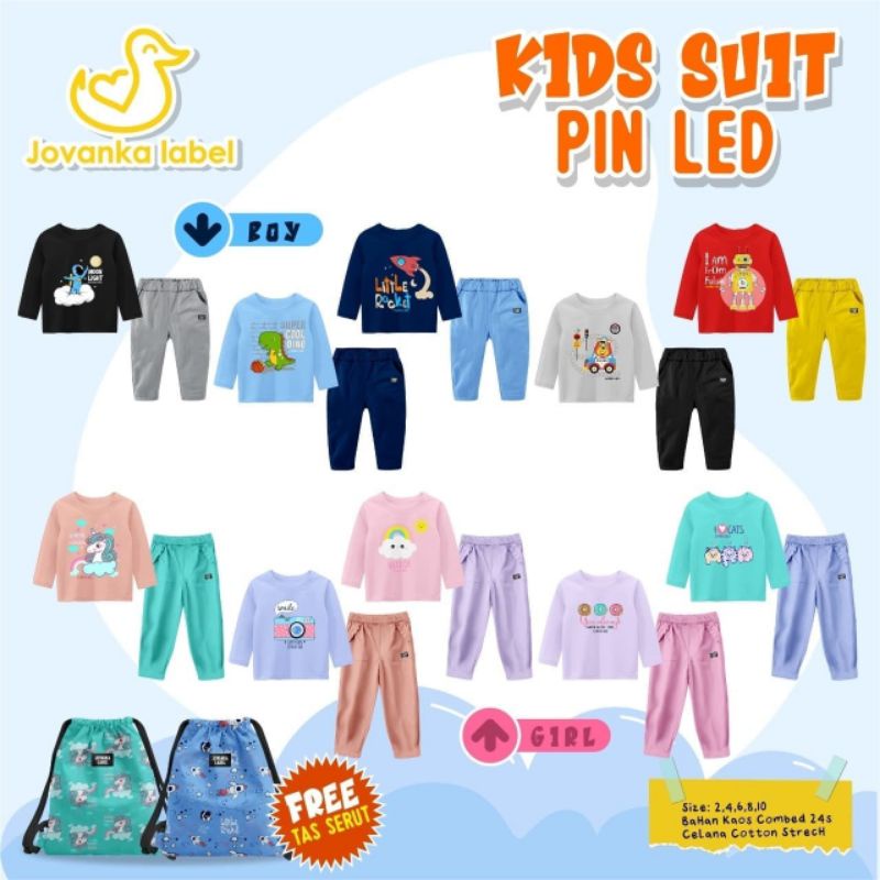 kids suit jovanka pin LED usia 2-8th setelan anak perempuan setelan anak laki laki baju pin LED/ set