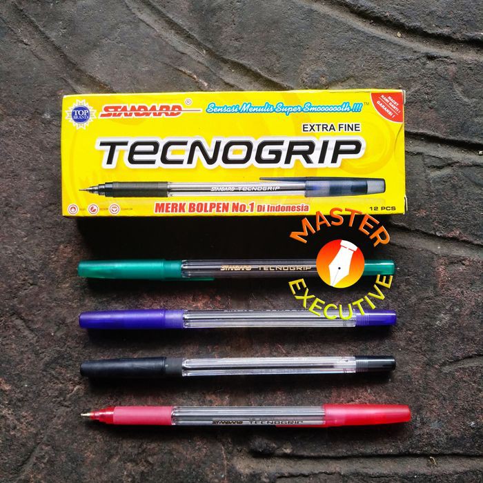 [Pak - 12 Buah] Standard Technogrip Black Delta Tip Oil Gel Pen - Pulpen Hitam