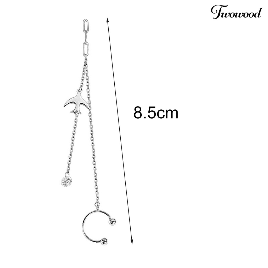 Twowood 1Pc Women Earring Small Bird Long Tassel Jewelry Rhinestone Shiny All Match Dangle Earring Ear Cuff for Dating