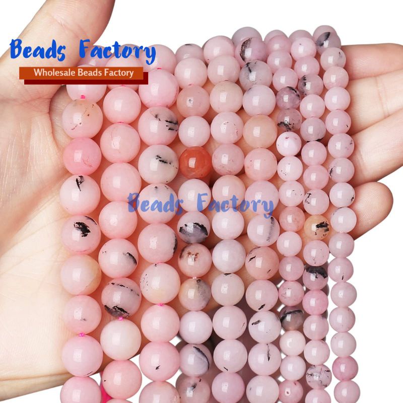 Agate Batu Alam Pink opalite Manik-manik akik semangka Untuk gelang diy 1 Renceng  4-10mm