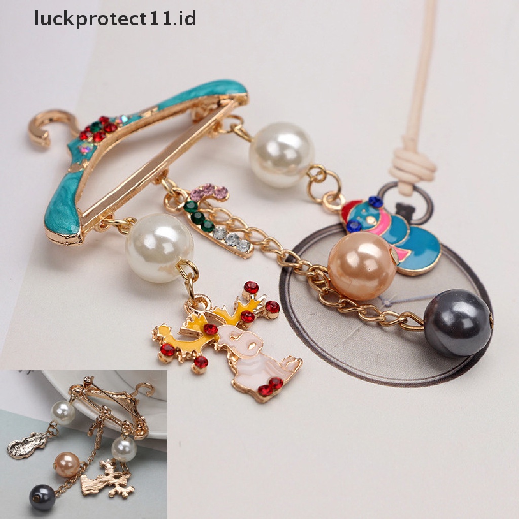 &lt; Luckprotect11. &lt; LuckproteksiBros Pin Motif Rusa / Snowman / Mutiara / Berlian Imitasi Untuk Wanita