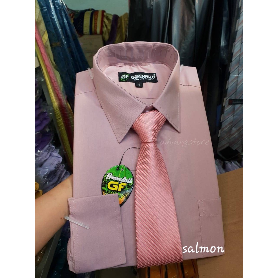 KEMEJA PRIA GREENFALO - KEMEJA POLOS LENGAN PANJANG PRIA WARNA SALMON