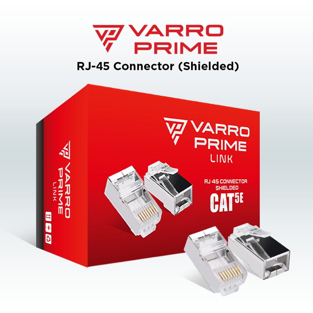 Connector rj45 lan varro prime link cat 5e 5 ftp 100Mbps shield outdoor 100pcs - Konektor rj-45 cat5e besi