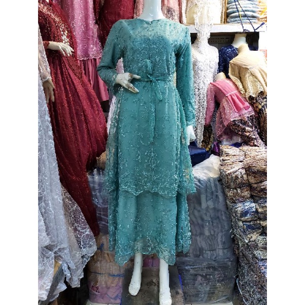 dress  tille gamis pesta/wisuda