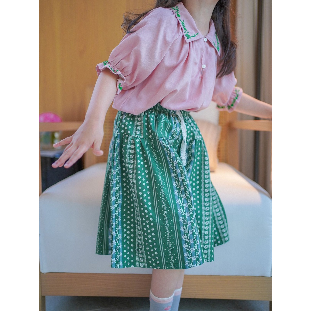 (LOLI-JKT) BS-143 STELAN ANAK CEWEK DUSTY HIJAU GEOMETRI SIZE 100-140