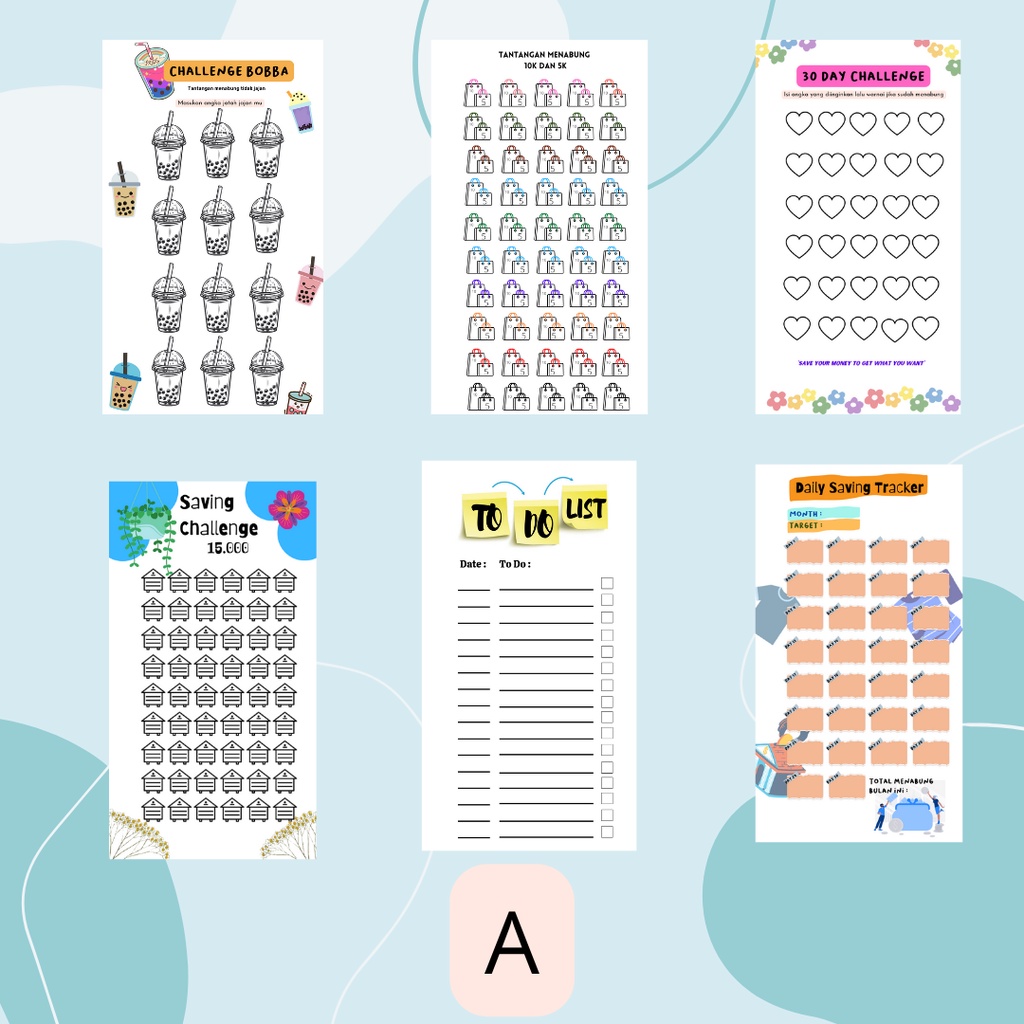 

Printtable A6 Planning 6 Ring/Kertas Binder Budgeting Keuangan Tantangan Menabung