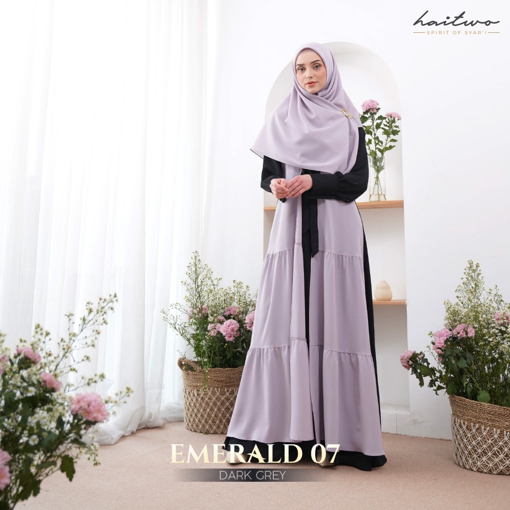 Haitwo Emerald 07 Bahan Airflow mix Diamond Ceruty Dress Syar'i set Hijab Fashion Muslimah Modern