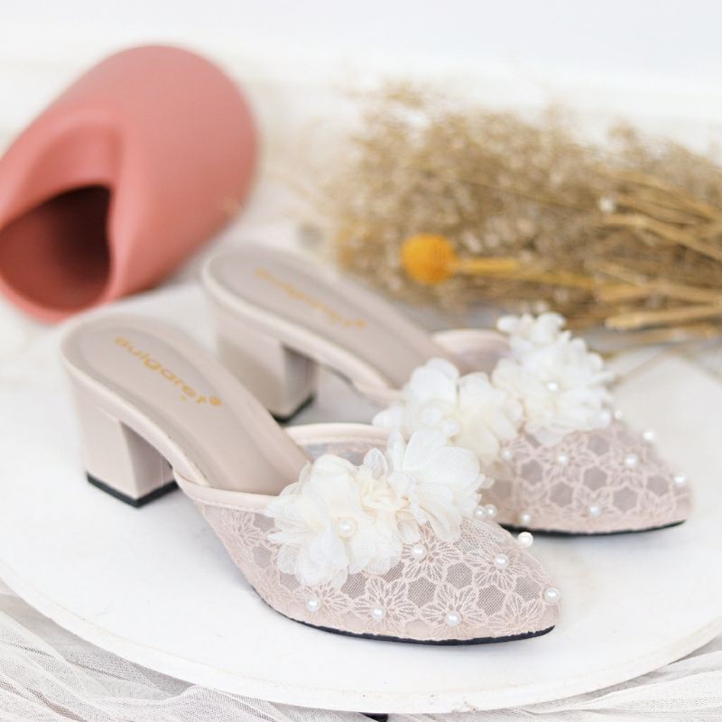 HEELS PESTA BRUKAT BUNGA UNDANGAN WANITA HEEL SELOP BUSTONH HAK KOTAK PUMP PENDEK CK CHARLES IMPORT