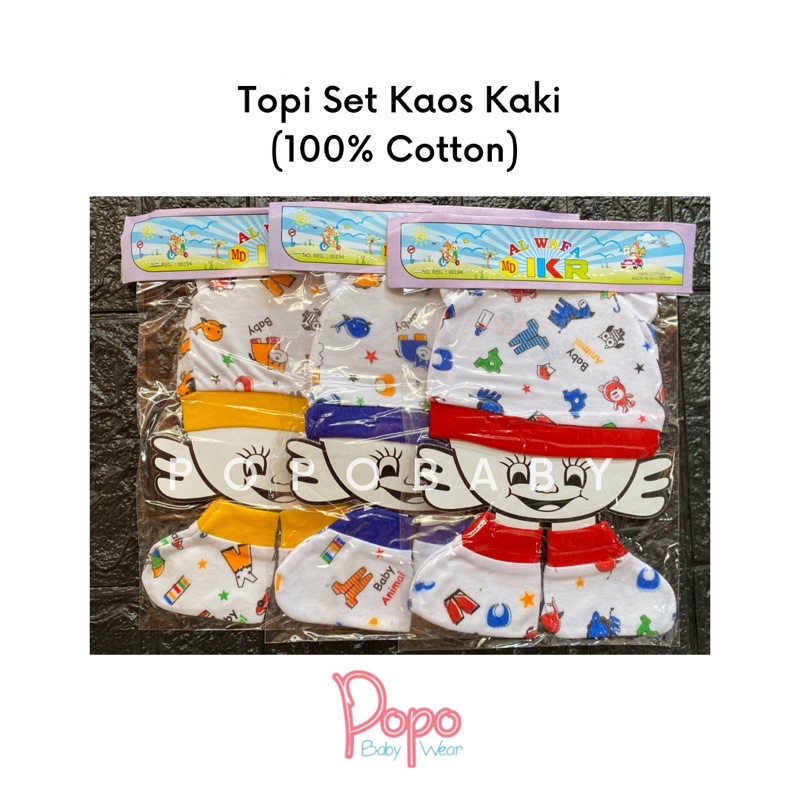 TOPI NEWBORN SET BAHAN KATUN (SET DENGAN KAOS KAKI/ SET DENGAN BIB)