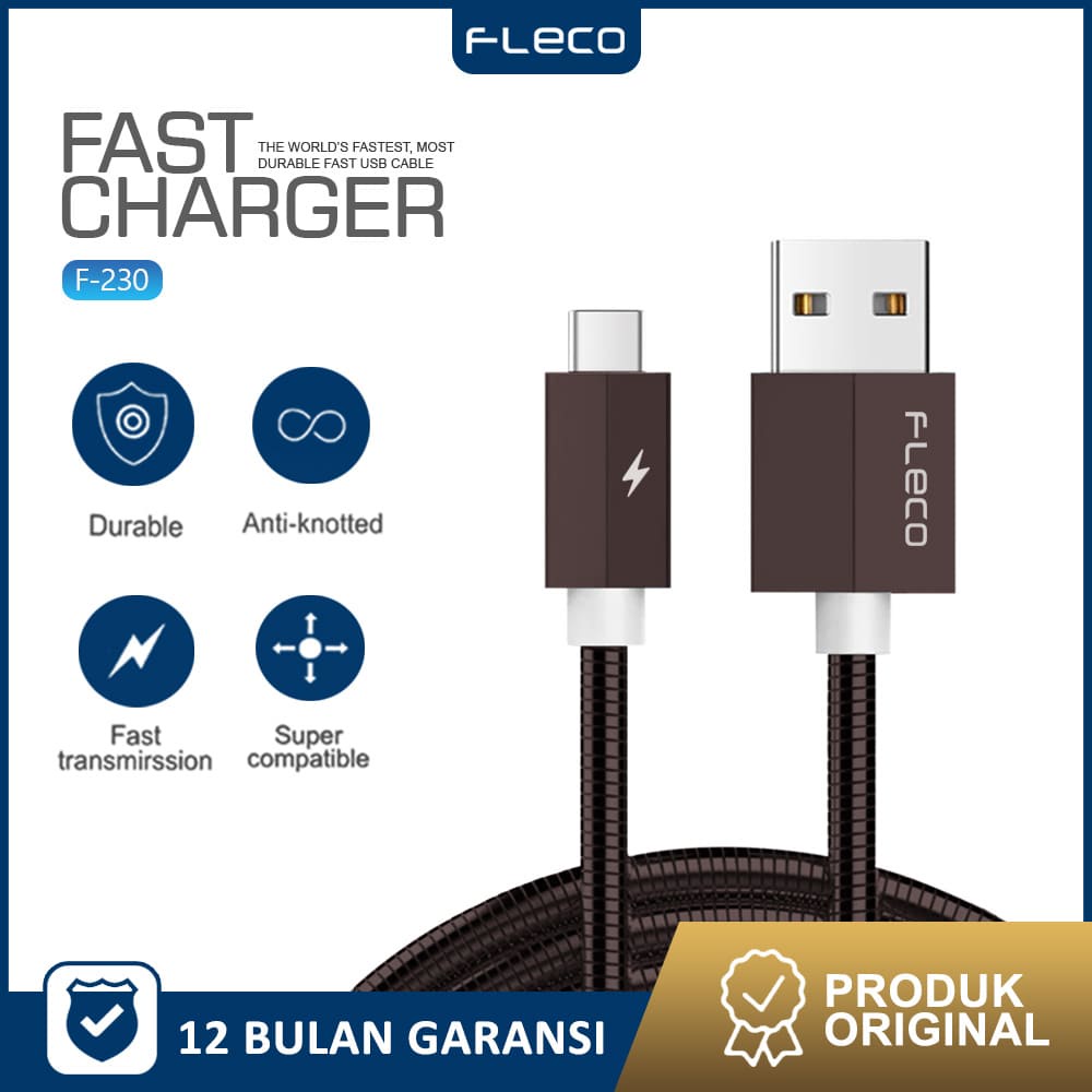 Kabel Data Fast Charging Aluminium Iphone Type C Metal Cable Fast Charger F-230 FLECO