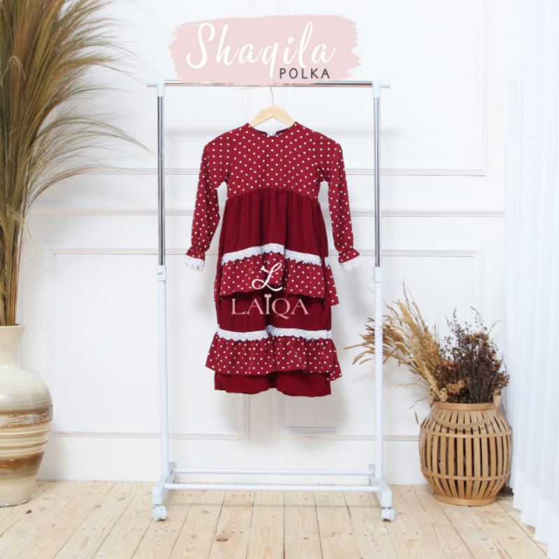 Gamis Anak Shaqila Polka Series Merah usia 3- 8 thn  By Laiqa