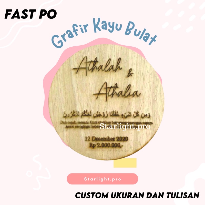 TERMURAH GRAFIR KAYU NAMA CUSTOM PLYWOOD BAHAN PIGURA MAHAR SCRAPBOOK HIASAN MAHAR RUSTIC RUSTIK