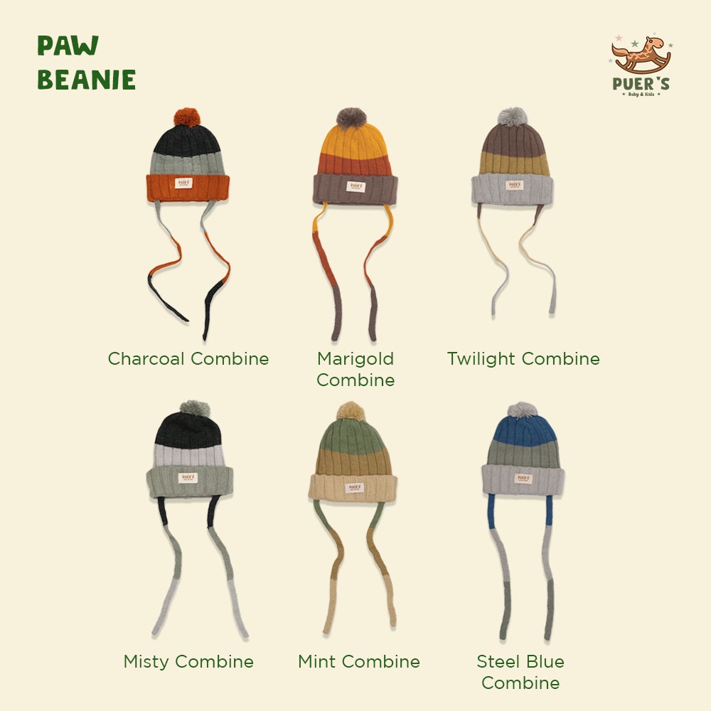 BEANIE BAYI PUER'S PAW BEANIE COMBINE ( TOPI BAYI/ TOPI ANAK /BEANIE ANAK/ KUPLUK BAYI)