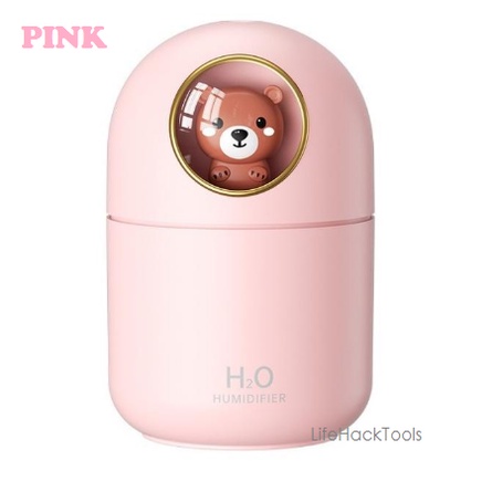 [PROMO 6.6] Cute Animal Humidifier Diffuser Aromatherapy Essential Oil 300ml Portable + Lampu Tidur-Pink Beruang