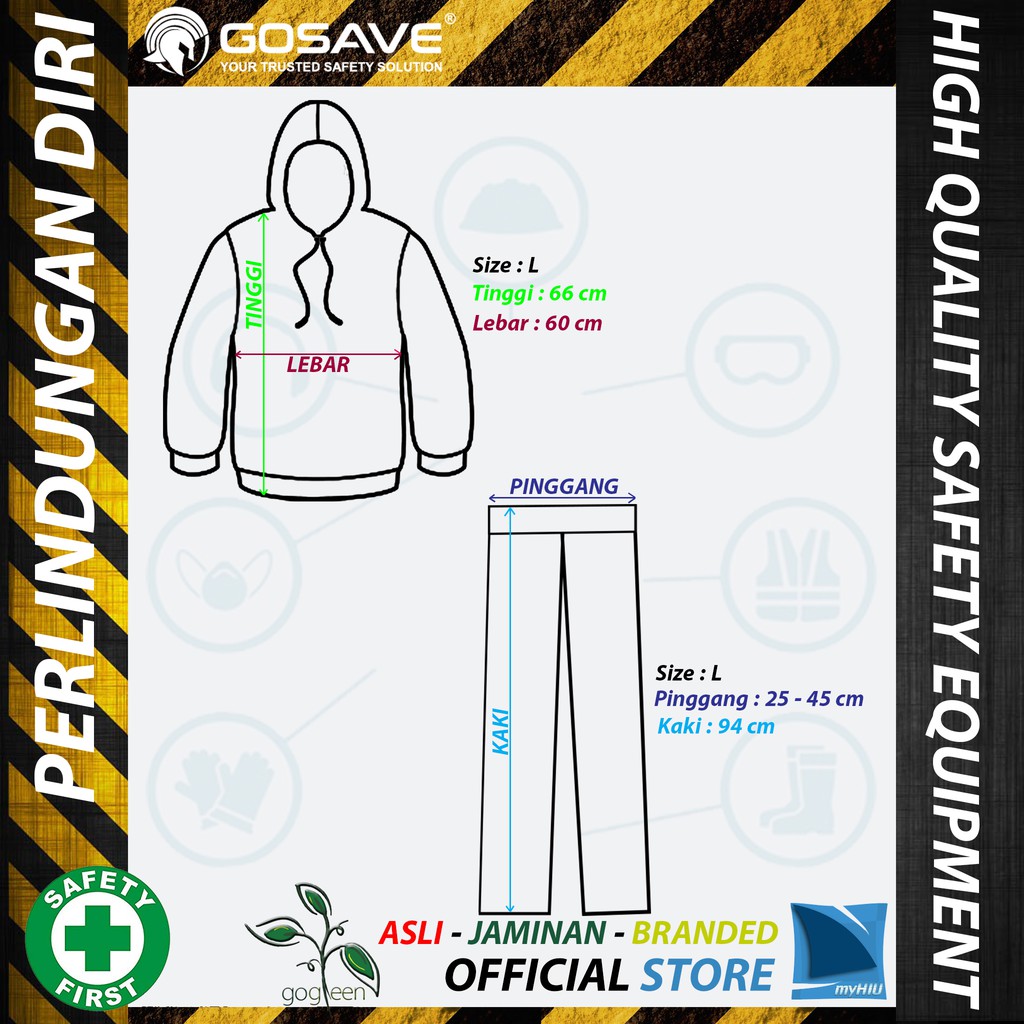 Jas Hujan Besar L, XL dan XXL Hoody Mantel Anti Rembes - Industrial PVC RainCoat GOSAVE