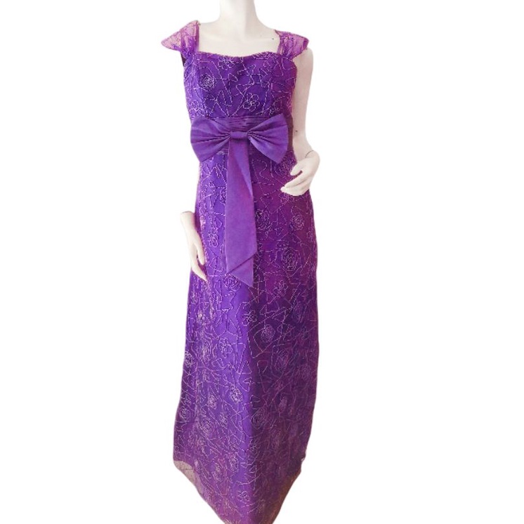 GAUN PESTA KULALA LONG DRESS PURPLE BRUKAT IMPORT PREMIUM