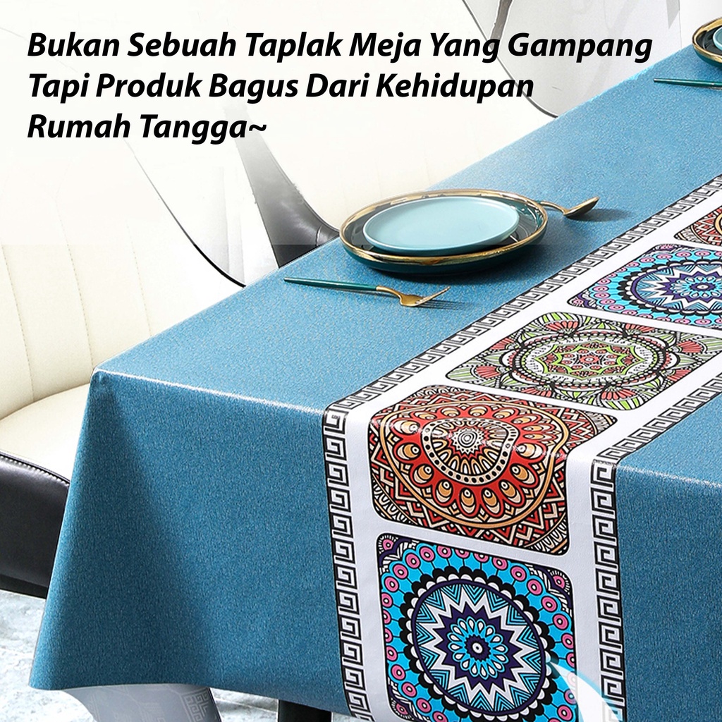 Taplak Meja Makan Premium Waterproof Anti Air Model Bohemian Alas Meja Makan 140*180/140*140cm 6 kursi 4 kursi PVC Table Cloth