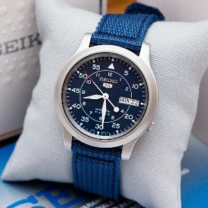 Jam Tangan pria Seiko 5 snk807k2 tali canvas millitary Automatic   Otomatis biru Dial SNK807 K2 Mat