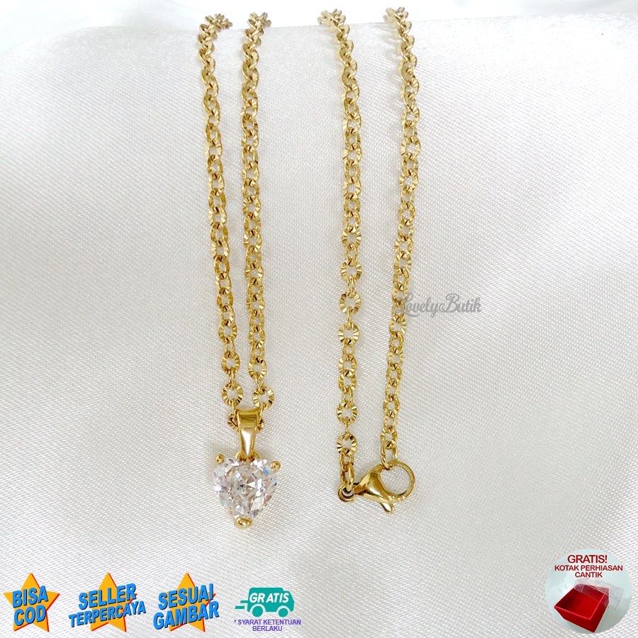 Lovelybutik Kalung Titanium Wanita Asli Anti Karat M1n1 Heart Kalung Anti Luntur Korea Model Terbaru Bonus Kotak Perhiasan