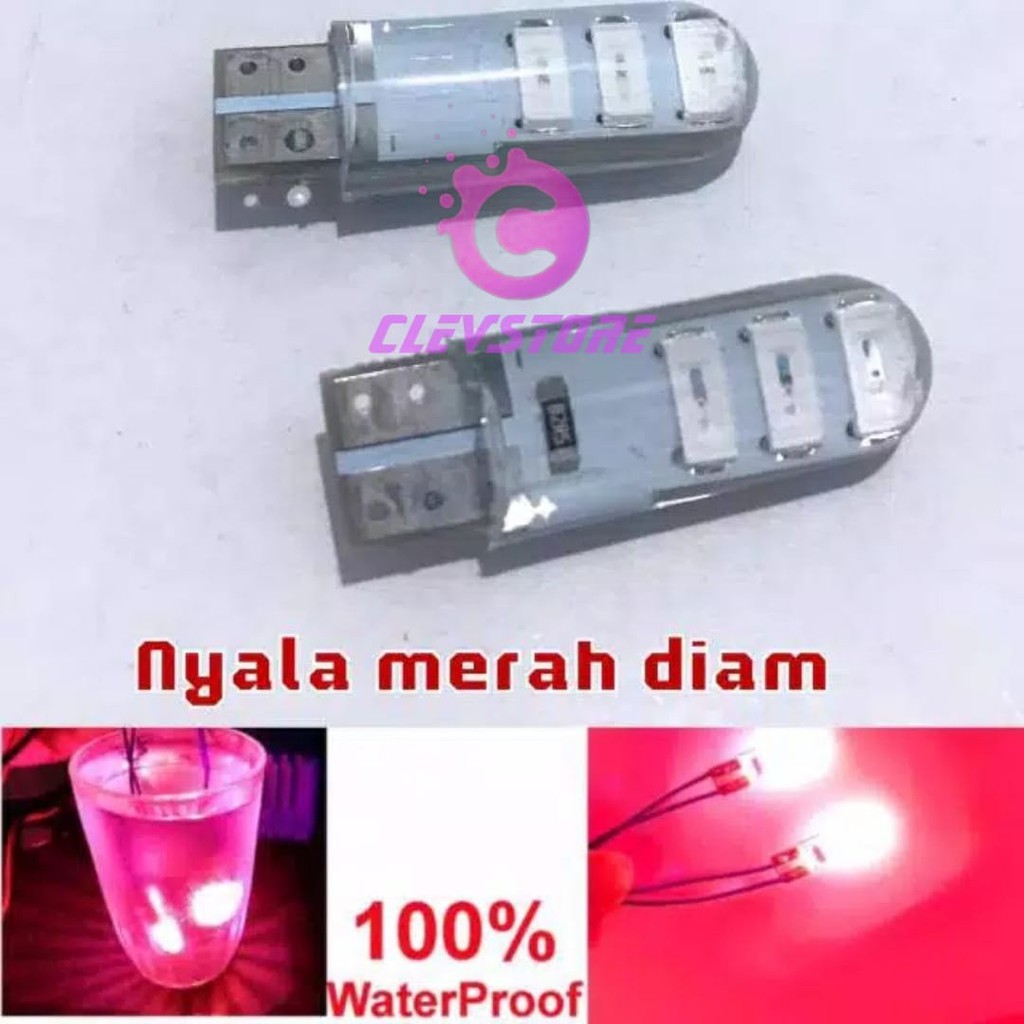 Lampu LED Motor T10 Jelly Nyala Diam Sen senja Warna Merah 2pcs (sepasang)