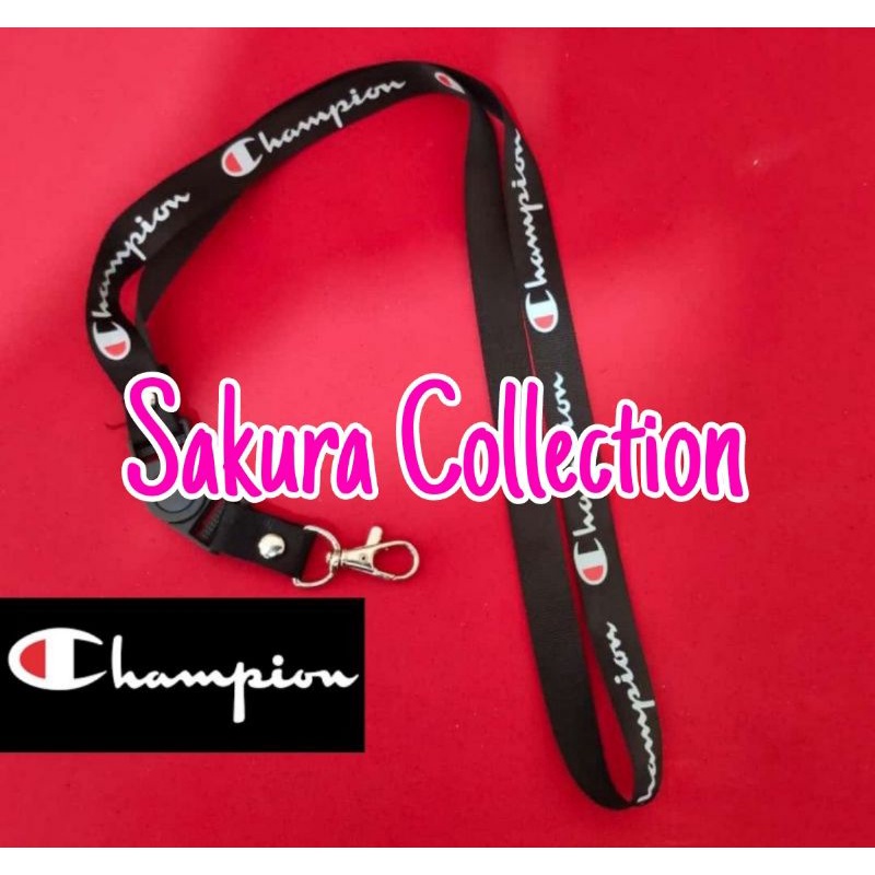 lanyard Champion gantungan kunci logo/kunci/tulisan/tali kartu nama/flashdisk/key/kartu nama/idcard/hp