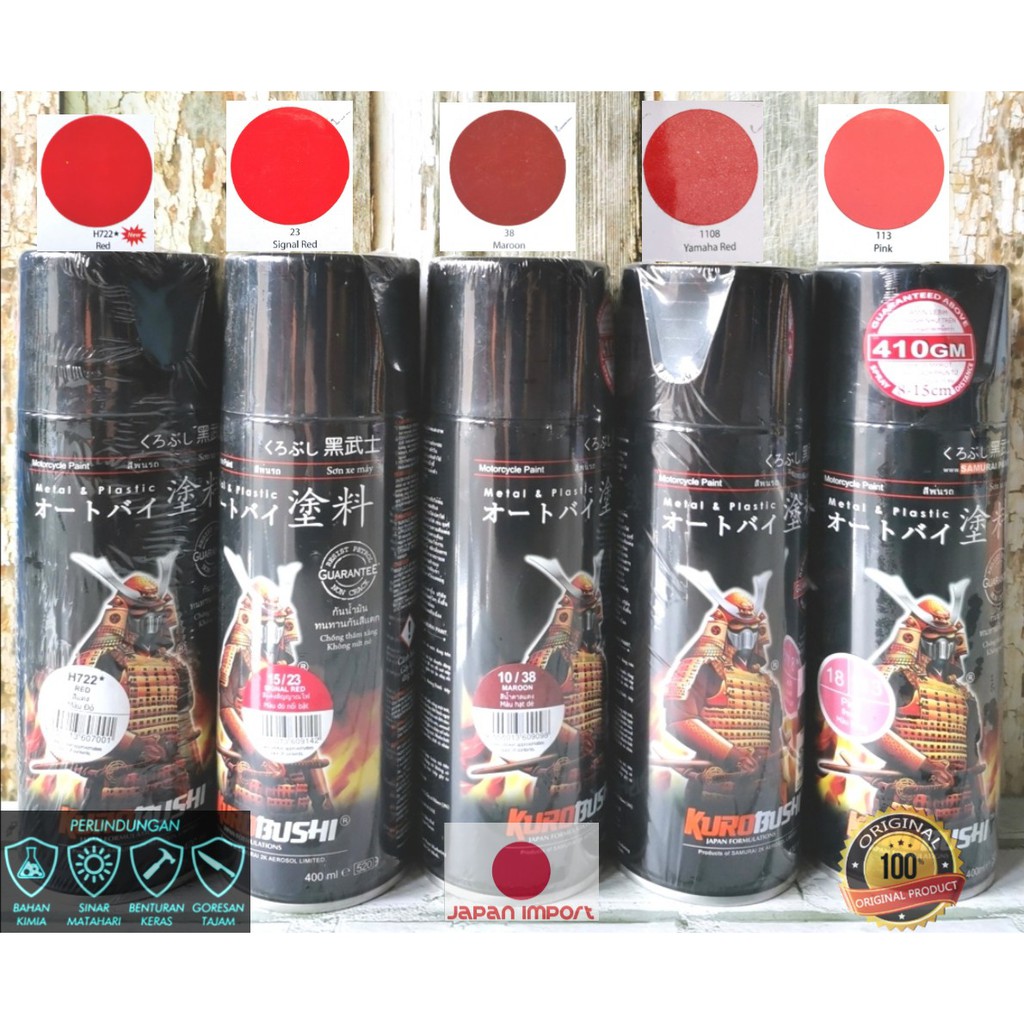 Pilok Samurai Paint Spray Hitam Putih Hitam Doff Silver Clear Merah Biru Kuning 400 ML