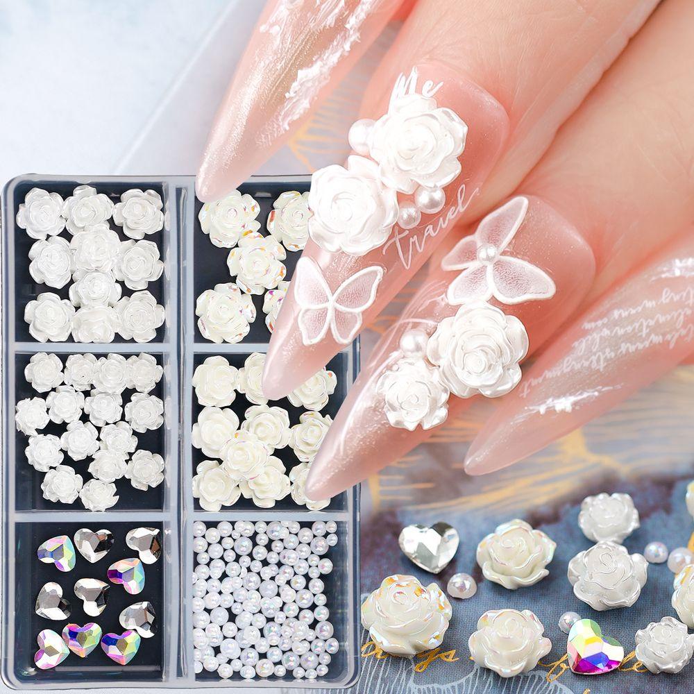 AUGUSTINA Augustina Camellia Nail Charms Aurora Cinta Hati Warna-Warni Kerajinan Resin DIY Ornamen Kristal Kuku Berlian Imitasi