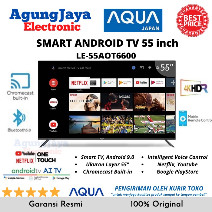 TV AQUA 55 INCH ANDROID SMART 4K UHD LE-55AQT6600UG 505AQT6600 SMART ANDROID TV 55" (CILEGON-SERANG)