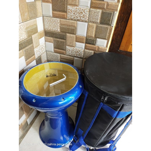 Darbuka 9 inc polos biru mika Aha transparan full set