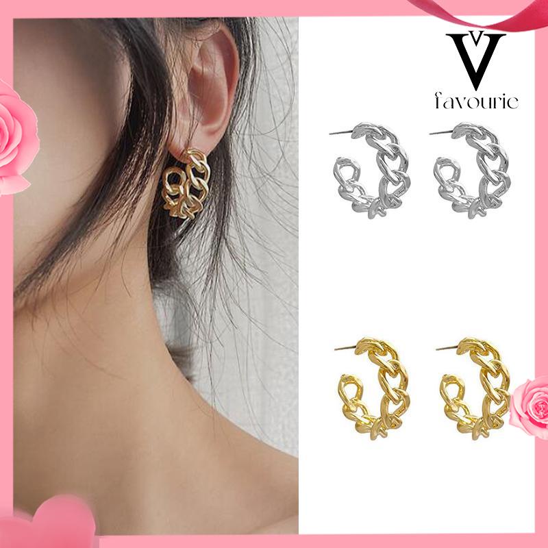 [COD]Anting-Anting Retro Fashion Logam Berongga Rantai Stud Earrings Premium Sense Earring-FA