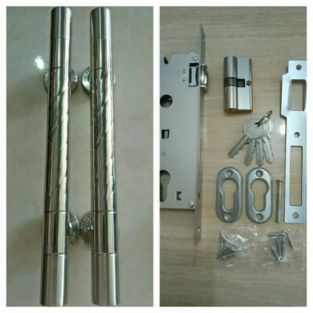 SET 2PCS Pull handle pintu  suling ukir kunci body pelor  