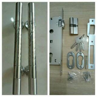 SET 2PCS Pull handle pintu  suling ukir kunci  body pelor 