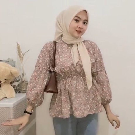 FLORA BLOUSE MOTIF BUNGA / FLOWY BLOUSE KERUT PREMIUM / ATASAN BLOUSE VINTAGE WANITA MOTIF BUNGA