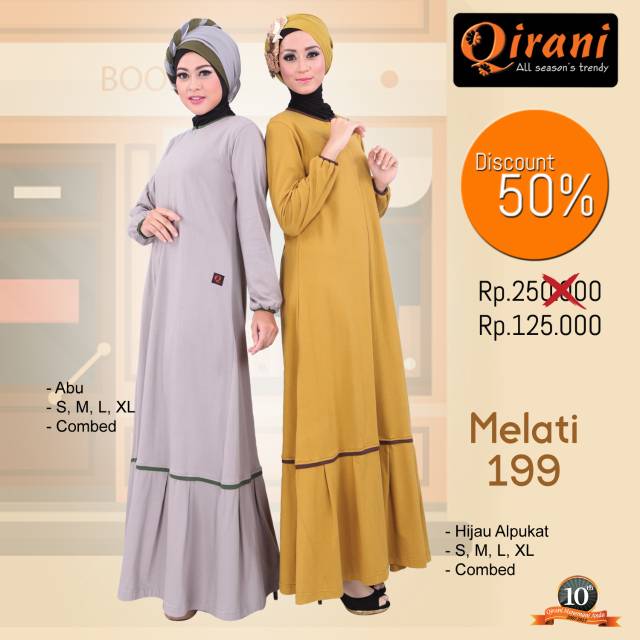 QIRANI SALE DISKON 50% KODE MELATI 199 ABU SIZE XL BAJU GAMIS WANITA BAHAN KAOS CARDEED MURAH