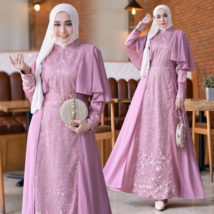Gamis wanita Baju Gamis Abaya Syari Muslimah Wanita Maxi Dress Pesta Murah Terbaru - dusty ungu rema