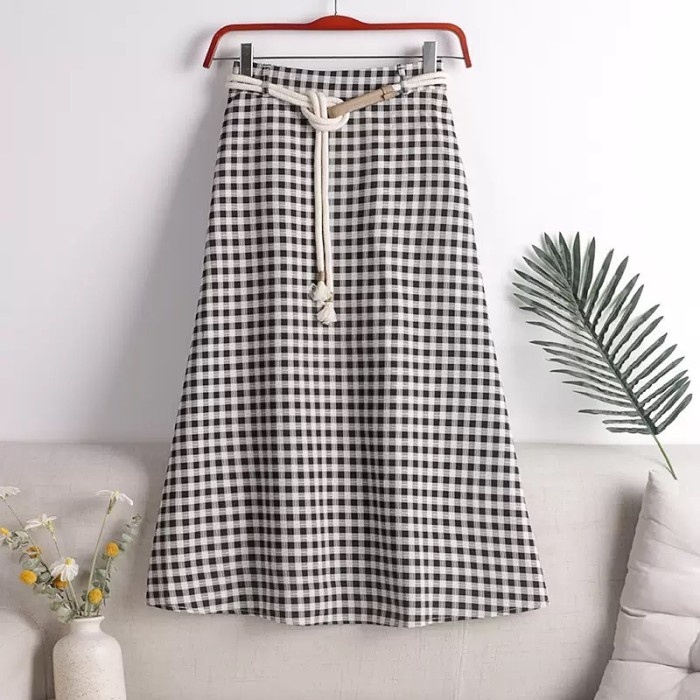 ACE SKIRT Bahan Katun Kotak Bawahan Wanita Simple Rok Panjang Terbaru - Hitam