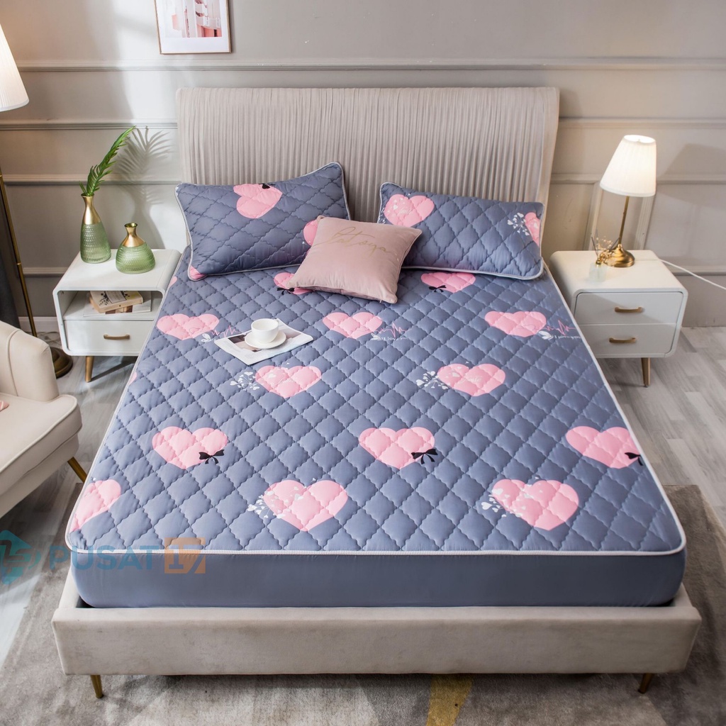 PUSAT17 SPREI WATERPROOF KARAKTER SPREY 160X200CM 180X200CM 200X200CM SPREI ANTI AIR MOTIF / SPREI PROTECTOR MATRAS KASUR 90X200CM 120X200CM-Love