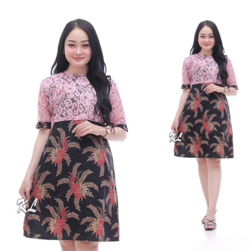 dress batik modern wanita flare murah grosir lace brokat jumbo YUMNA COUPLE