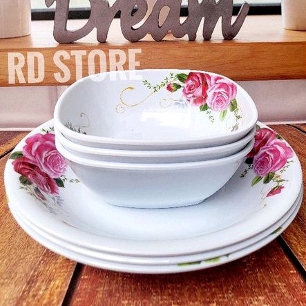 PROMO 6.PCS SET 3.PIRING 3.MANGKOK MELAMINE MOTIF ROSE